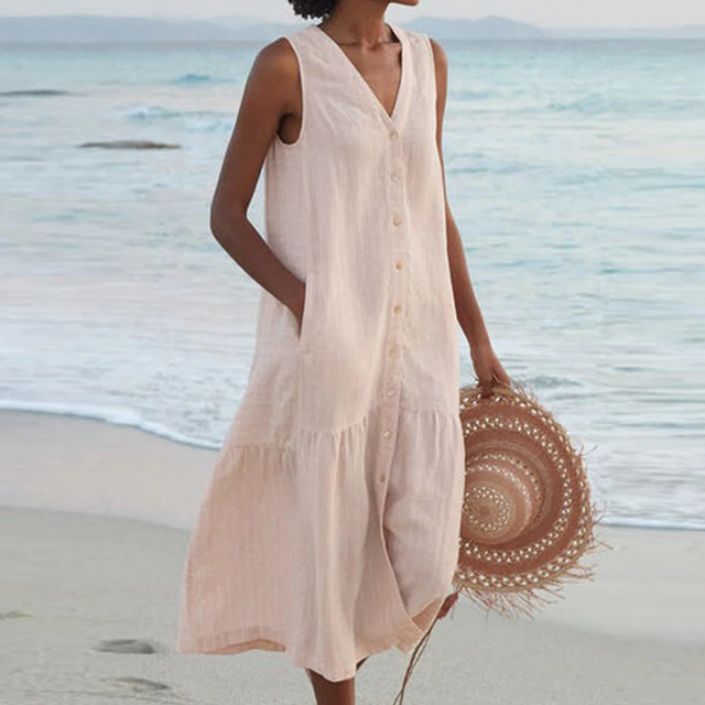 Harper™ | Sleeveless Buttoned Midi Dress