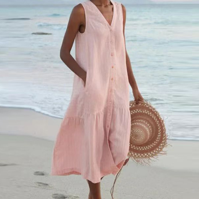 Harper™ | Sleeveless Buttoned Midi Dress