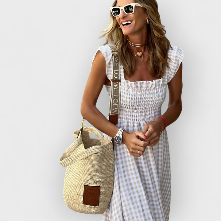 Belle™ | Plaid Ruffle-Sleeve Smocked Maxi Dress