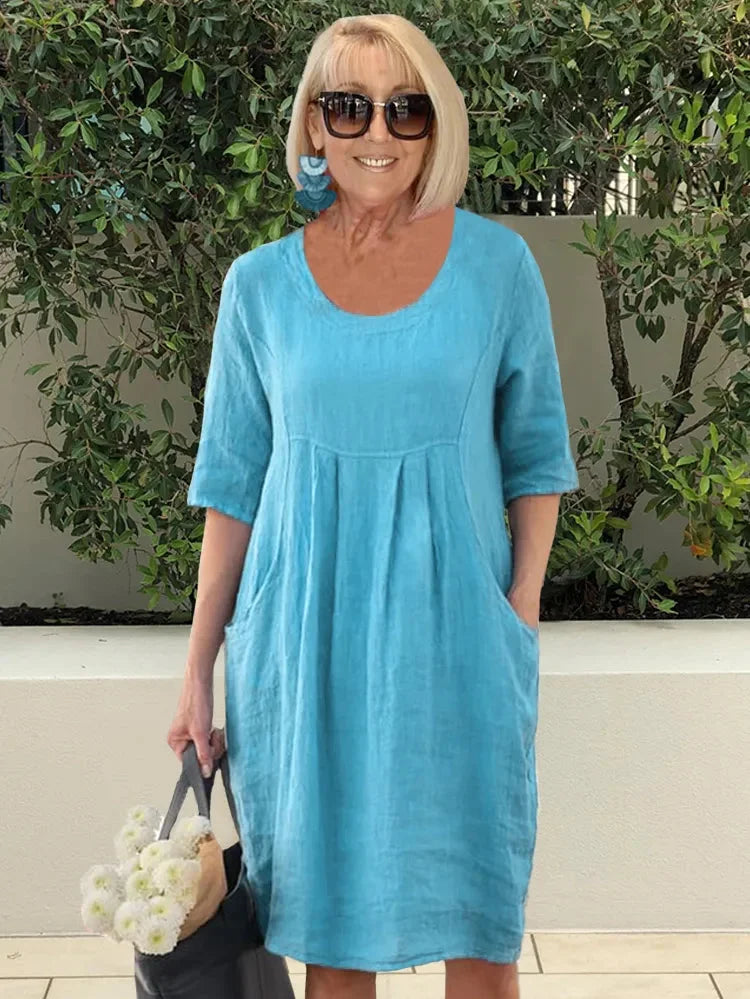 Maëlle™ | Relaxed Solid Colour Midi Tunic Dress