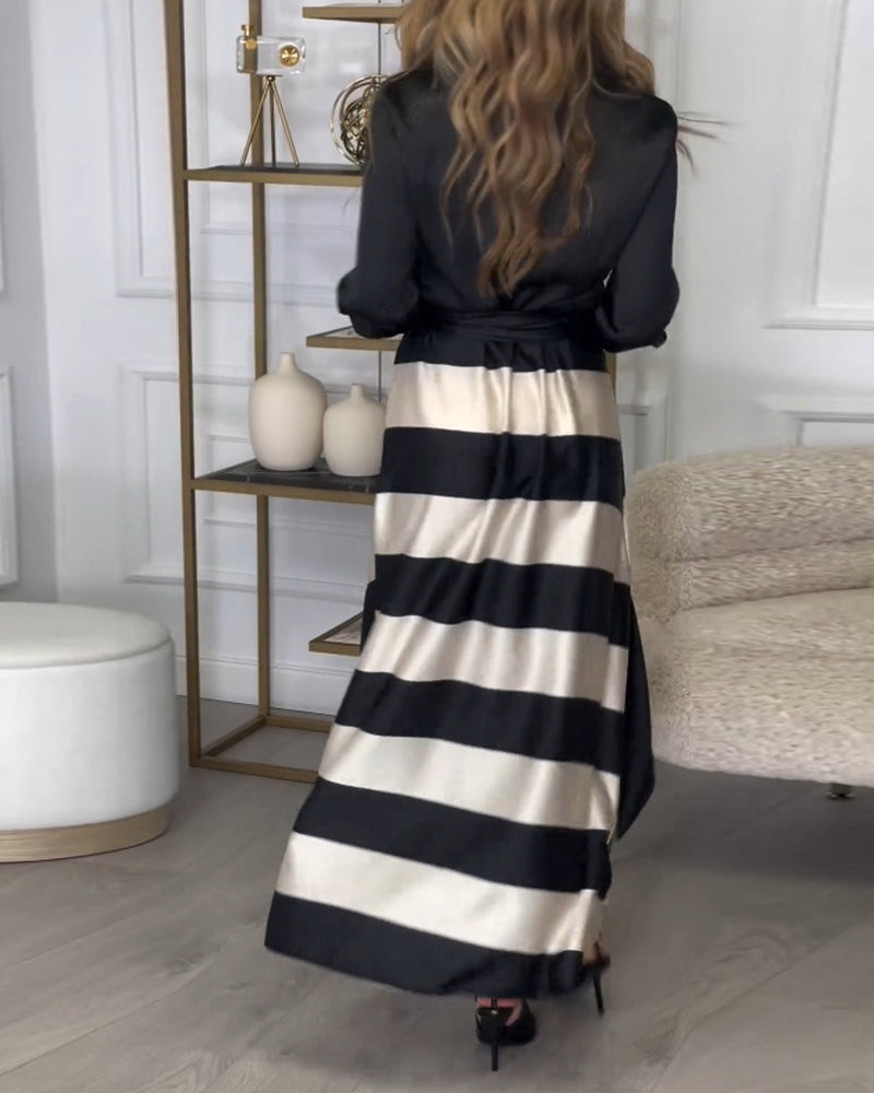 Rochie | Elegant Striped Maxi Dress