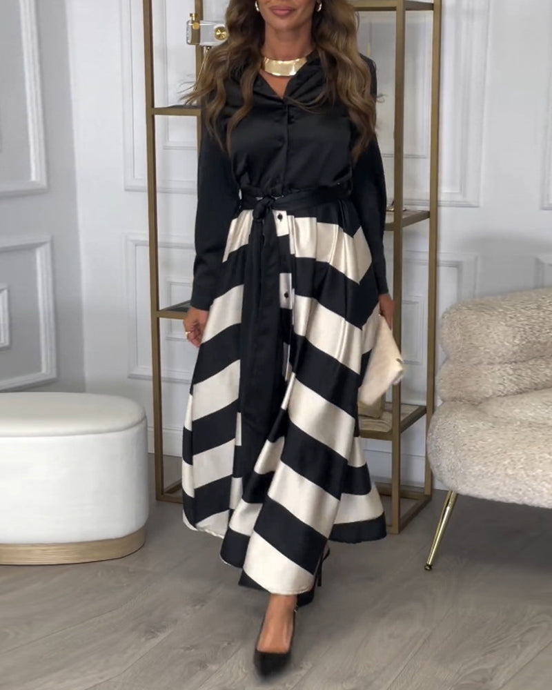 Rochie | Elegant Striped Maxi Dress