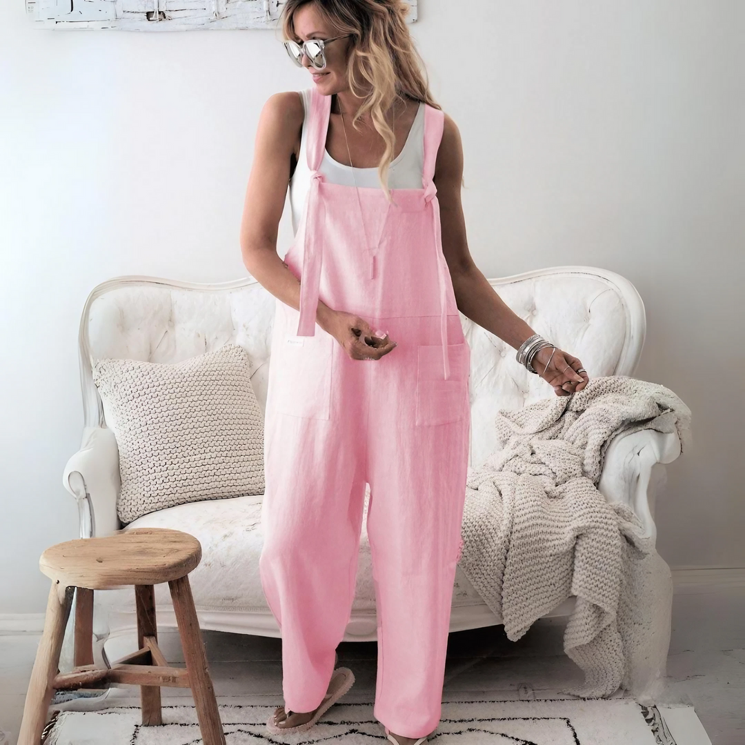 Scarlett - Casual Loose Cotton Linen Solid Pockets Jumpsuit