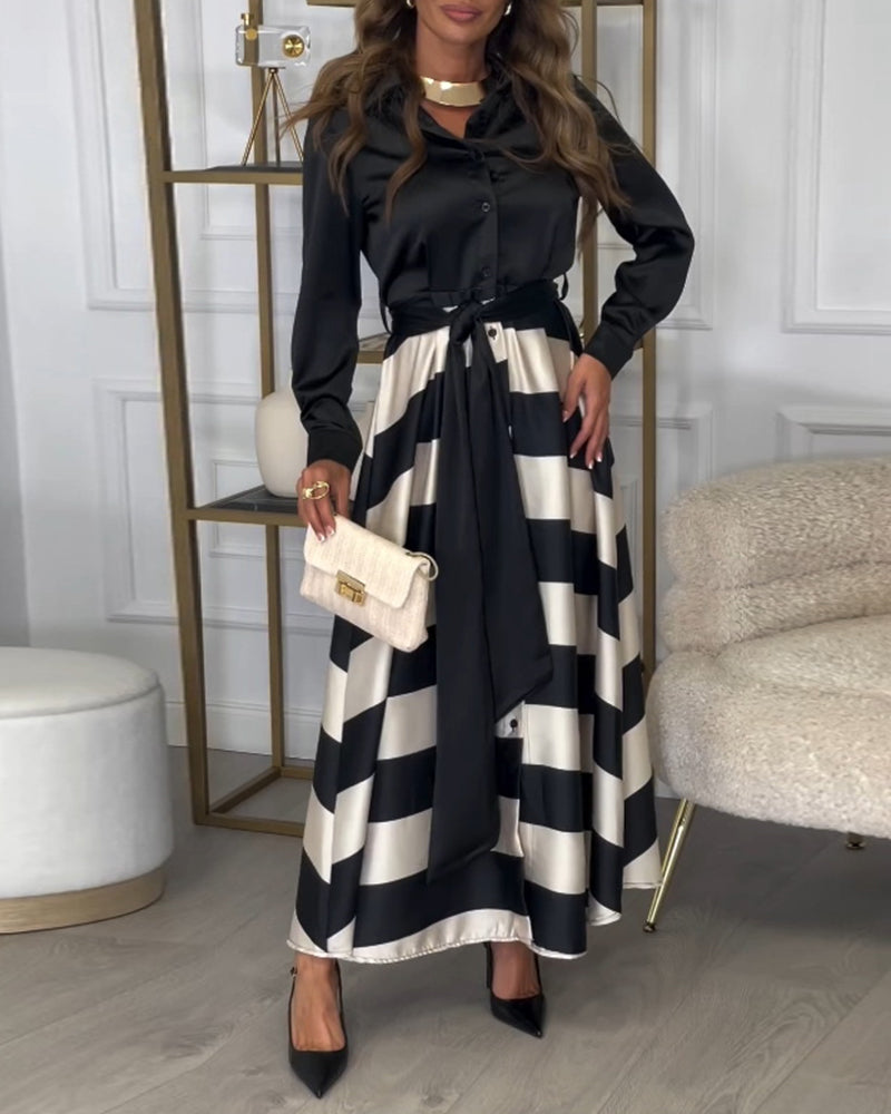 Rochie | Elegant Striped Maxi Dress
