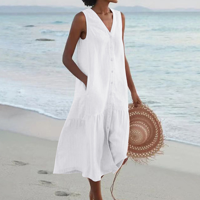 Harper™ | Sleeveless Buttoned Midi Dress