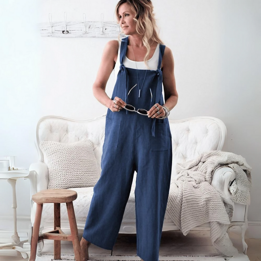 Scarlett - Casual Loose Cotton Linen Solid Pockets Jumpsuit