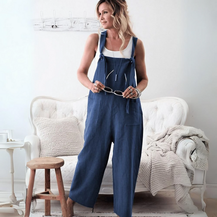 Scarlett - Casual Loose Cotton Linen Solid Pockets Jumpsuit