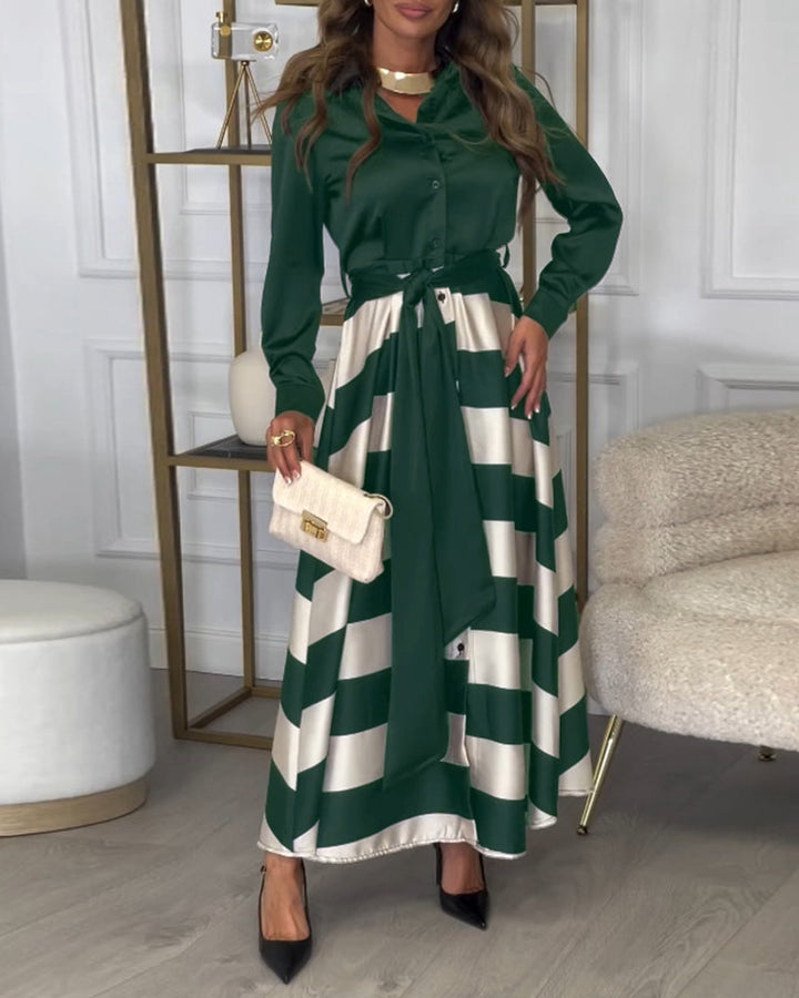 Rochie | Elegant Striped Maxi Dress