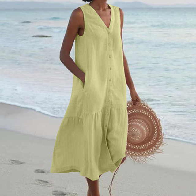 Harper™ | Sleeveless Buttoned Midi Dress