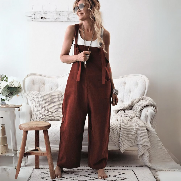 Scarlett - Casual Loose Cotton Linen Solid Pockets Jumpsuit