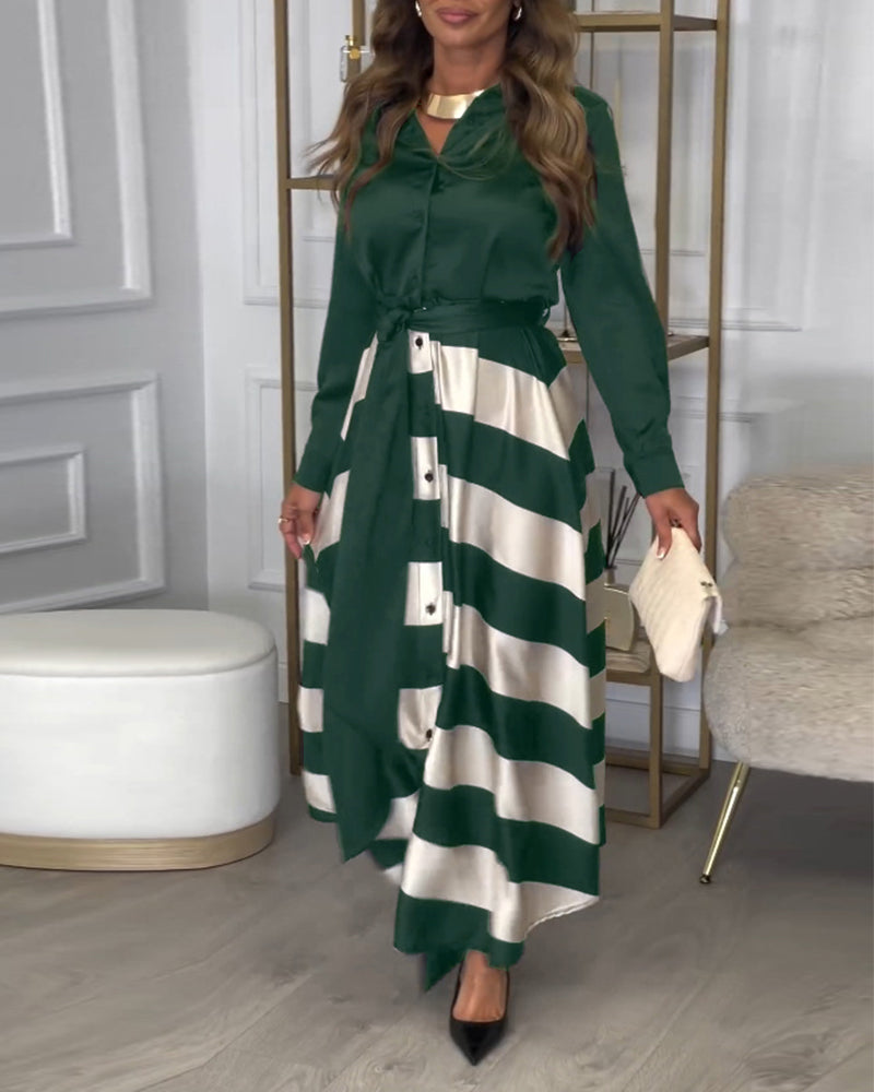 Rochie | Elegant Striped Maxi Dress