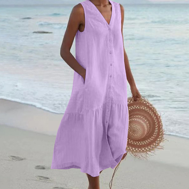 Harper™ | Sleeveless Buttoned Midi Dress