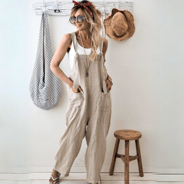 Scarlett - Casual Loose Cotton Linen Solid Pockets Jumpsuit