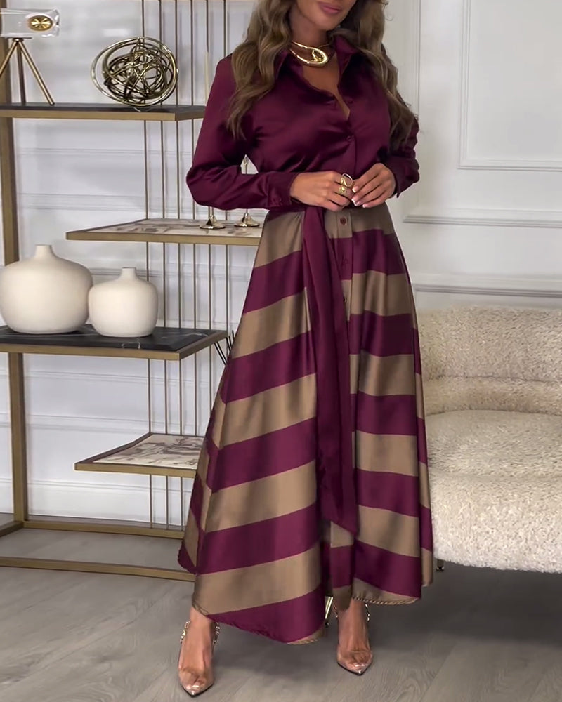 Rochie | Elegant Striped Maxi Dress