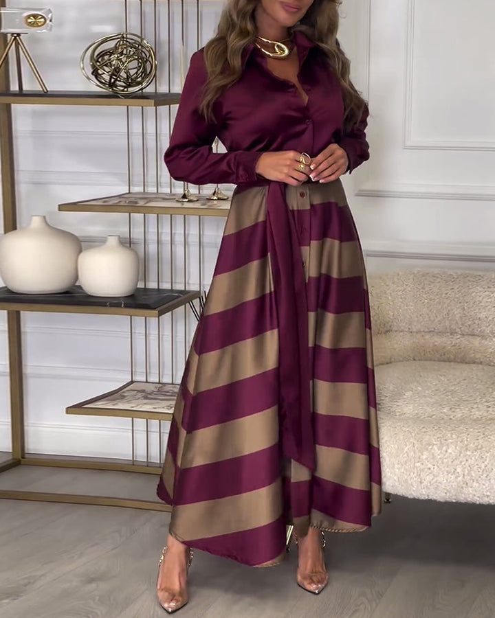 Rochie | Elegant Striped Maxi Dress