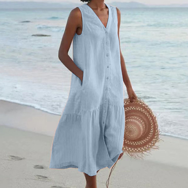 Harper™ | Sleeveless Buttoned Midi Dress