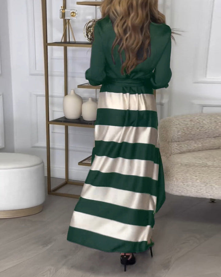 Rochie | Elegant Striped Maxi Dress