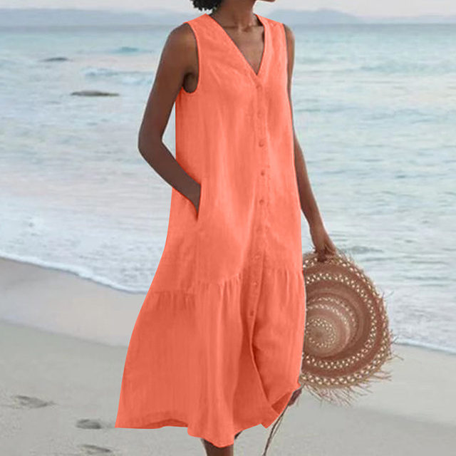 Harper™ | Sleeveless Buttoned Midi Dress