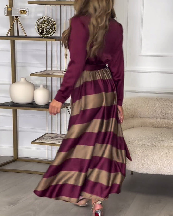 Rochie | Elegant Striped Maxi Dress