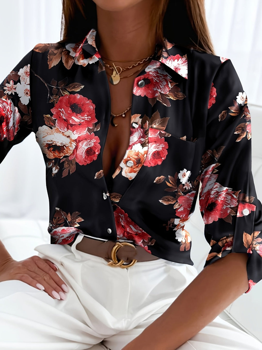 Cessie | Long Sleeve V-Neck Blouse