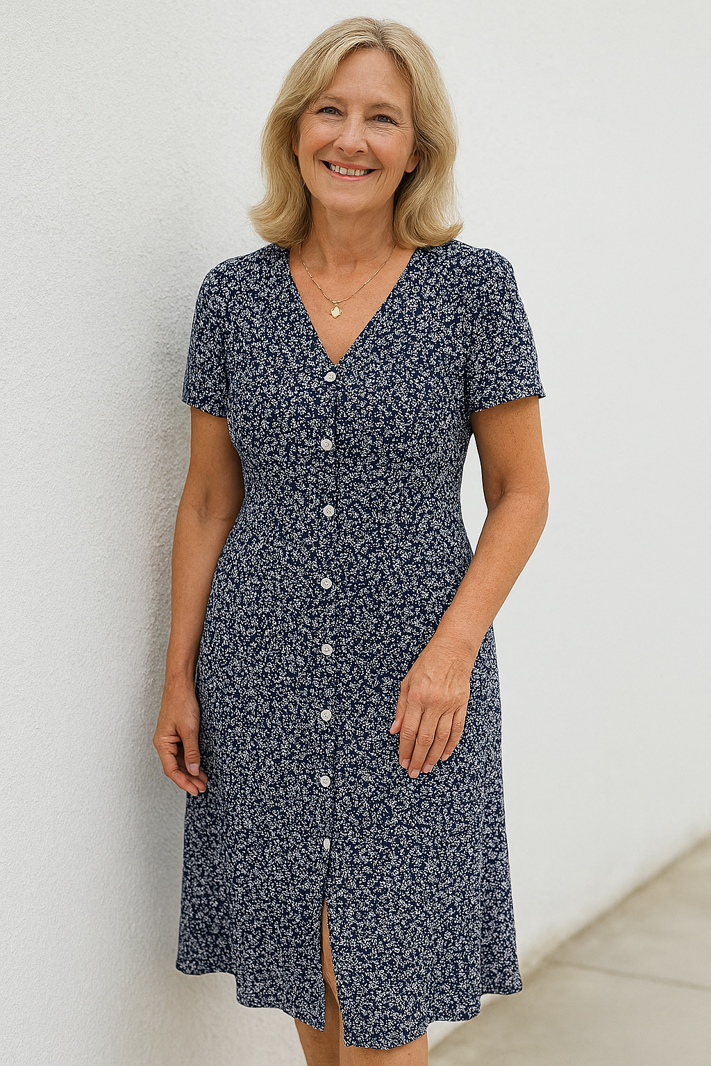 Amelia™ | Button Dress with Feminine V-Neck