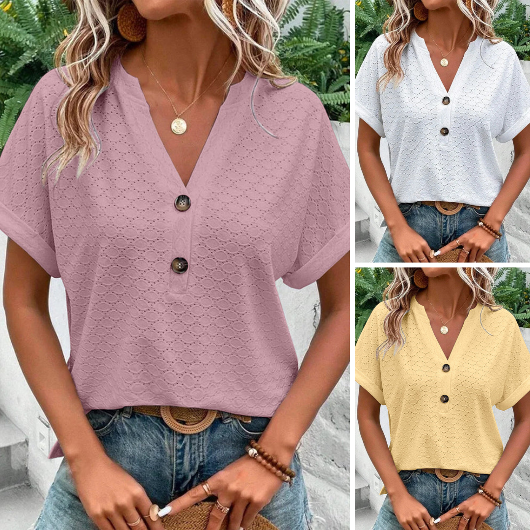 Laura | Button-Detail Eyelet Top