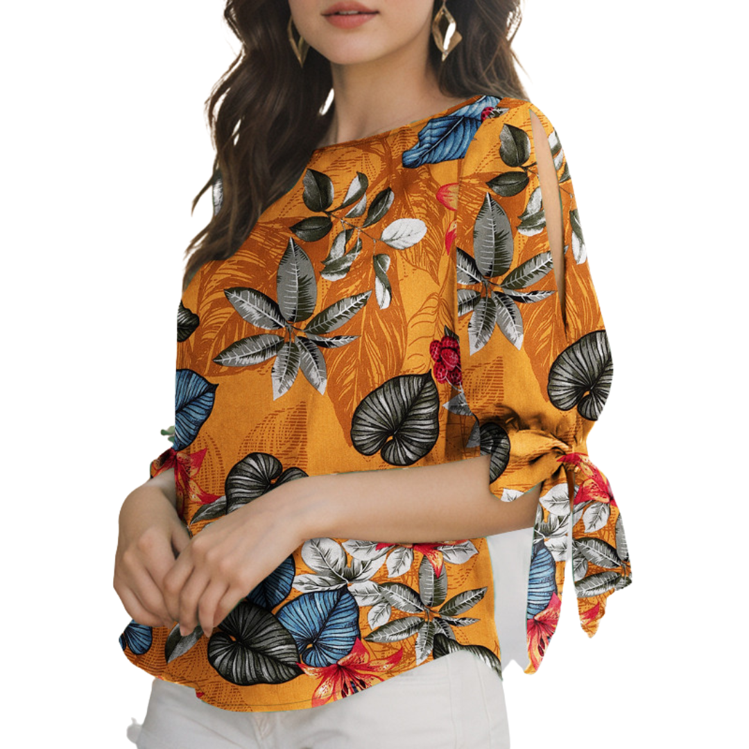 Eveline | Polka Dot Half-Sleeve Blouse Tied Cuffs