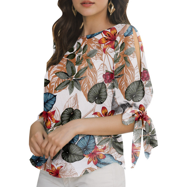 Eveline | Polka Dot Half-Sleeve Blouse Tied Cuffs
