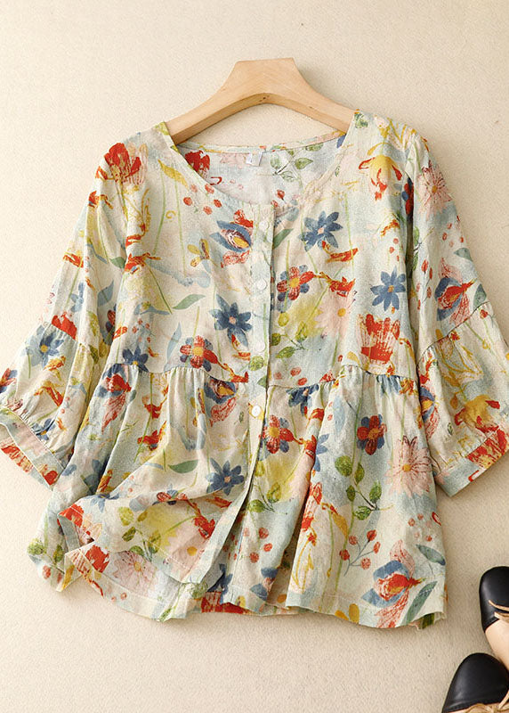 Saoirse™ | Floral Cotton-Linen Blouse
