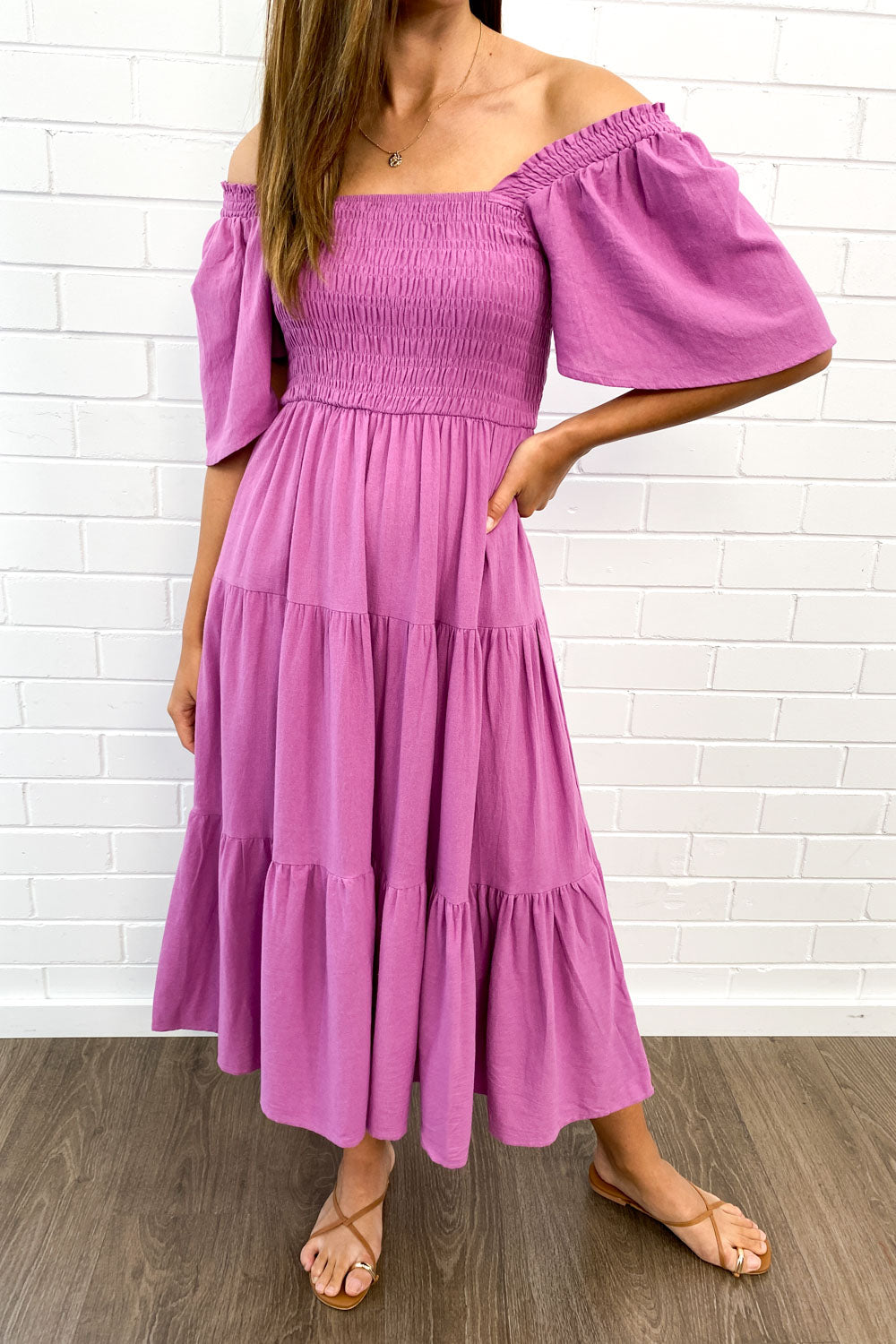 Celestine | Feminine Off-Shoulder Midi Dress