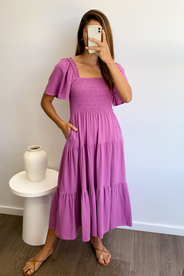 Celestine | Feminine Off-Shoulder Midi Dress