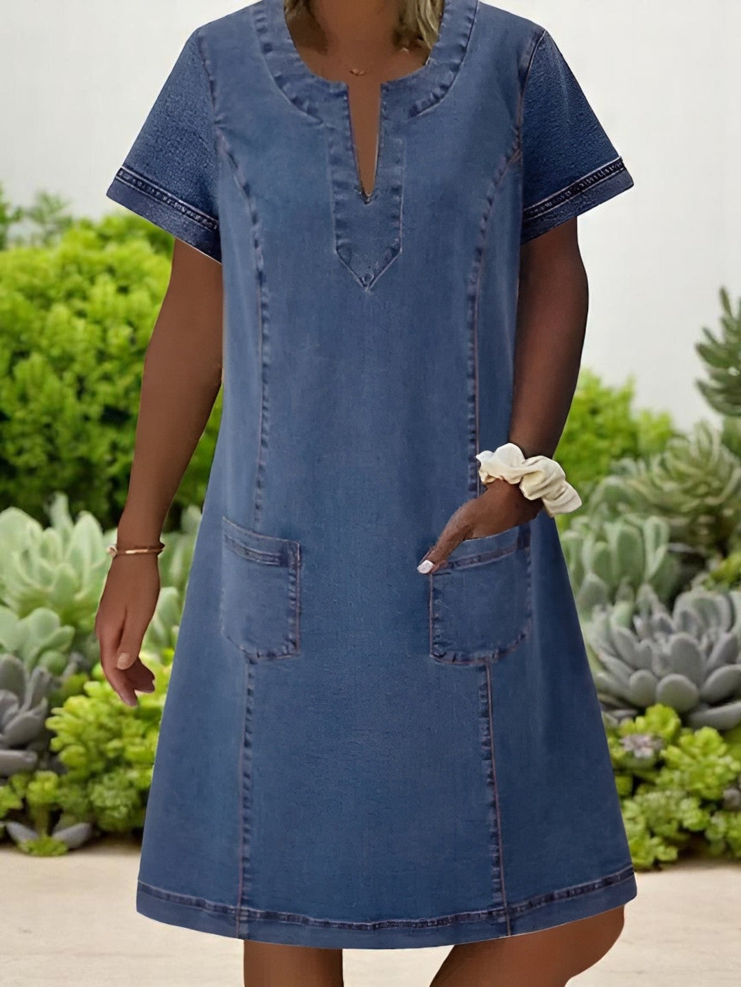 Ella™ | Soft Denim Dress with Front Pockets