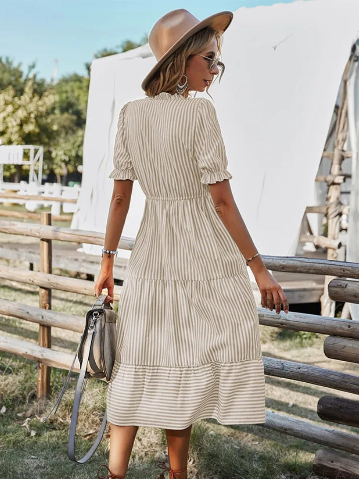 Adalina™ | Coastal Ruffle V-Neck Dress
