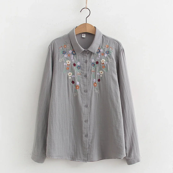 Adina | Embroidered Floral Button-Up Shirt
