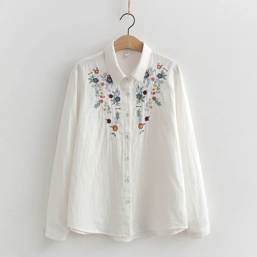 Adina | Embroidered Floral Button-Up Shirt