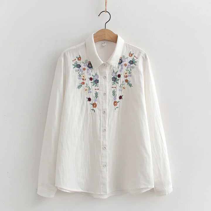 Adina | Embroidered Floral Button-Up Shirt