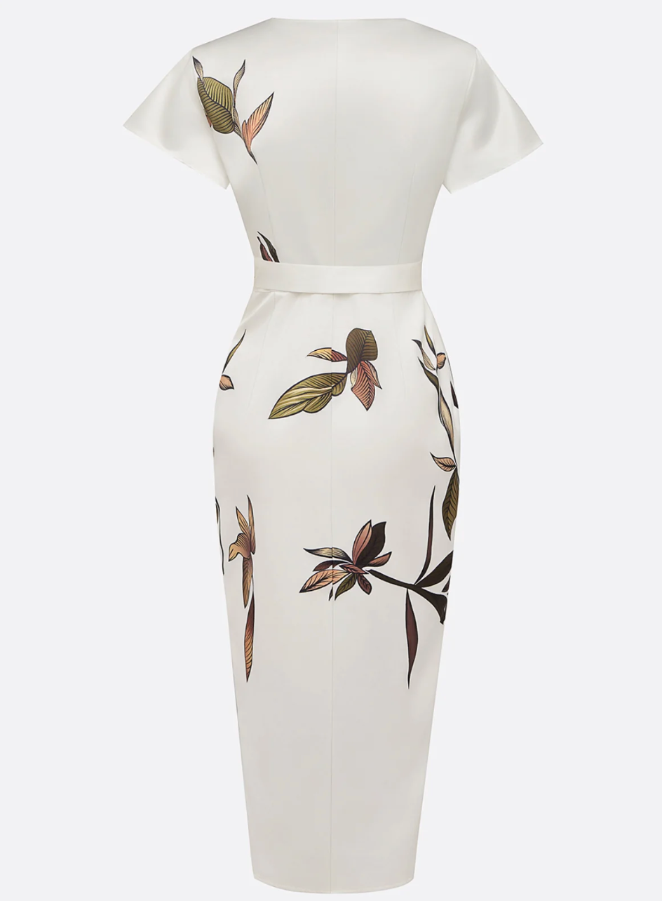 Annabeth™ | Elegant Leaf-Print Midi Dress