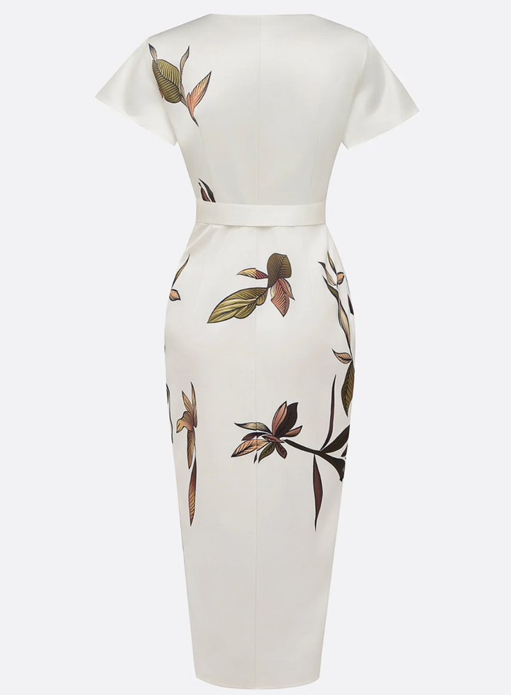 Annabeth™ | Elegant Leaf-Print Midi Dress