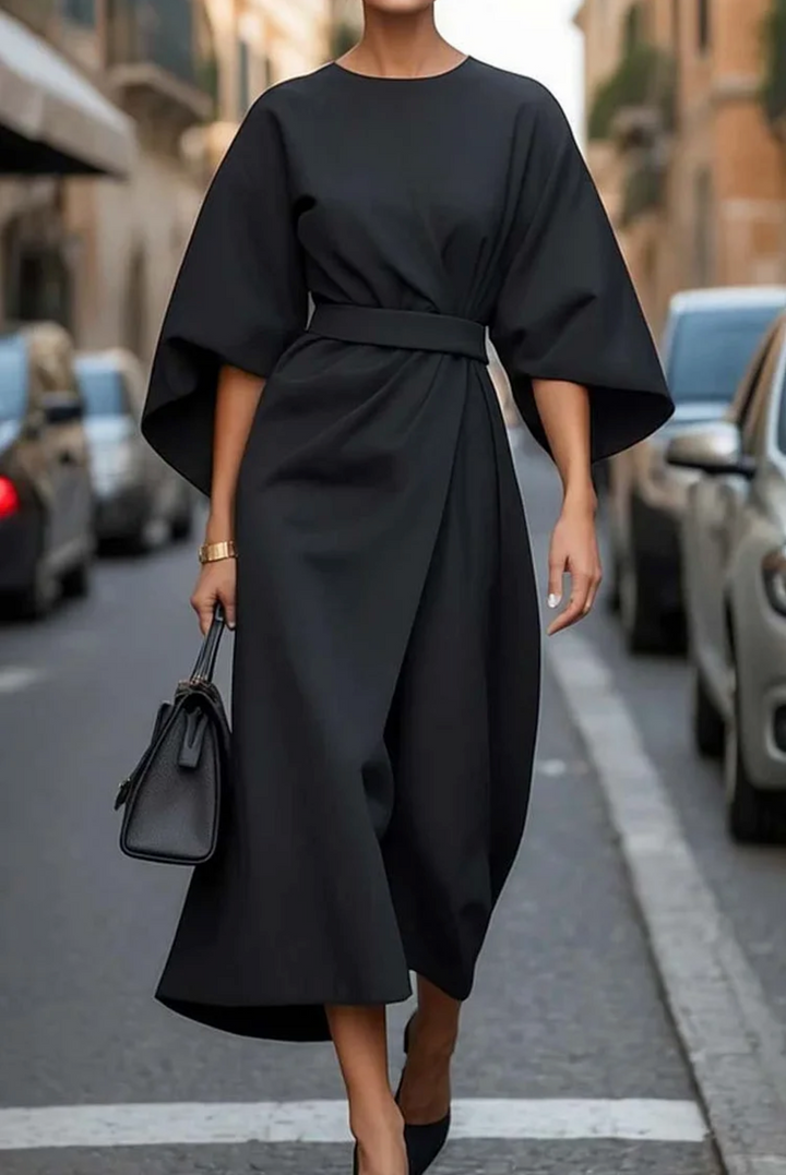 Dann Dress | Timeless Elegance with Lantern Sleeves and a Standout Belt