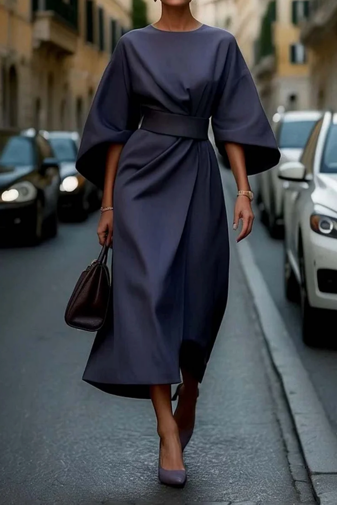 Dann Dress | Timeless Elegance with Lantern Sleeves and a Standout Belt