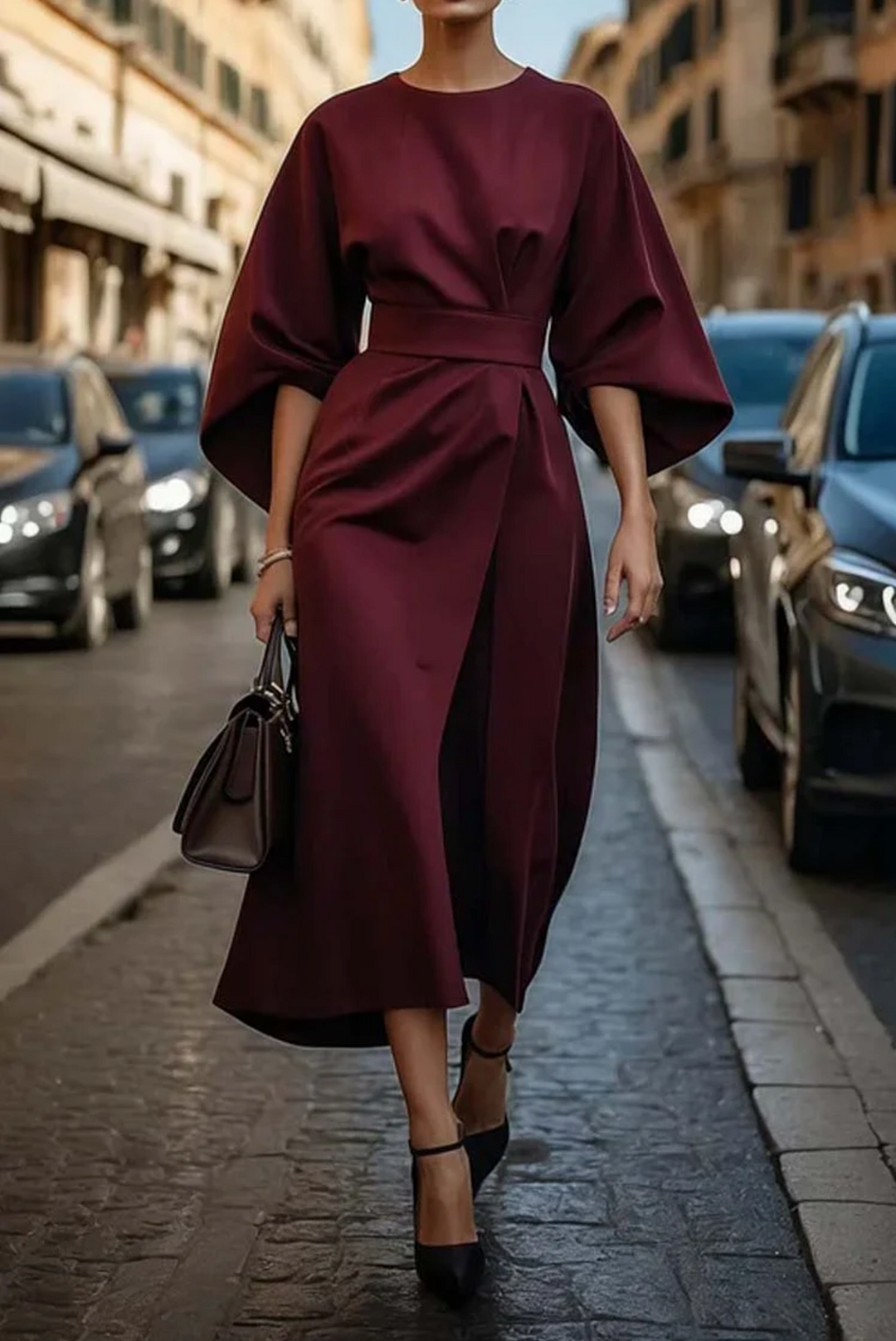 Dann Dress | Timeless Elegance with Lantern Sleeves and a Standout Belt