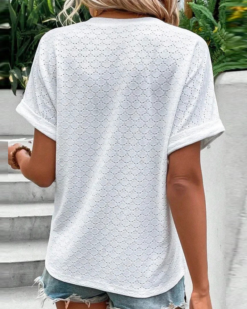 Laura | Button-Detail Eyelet Top