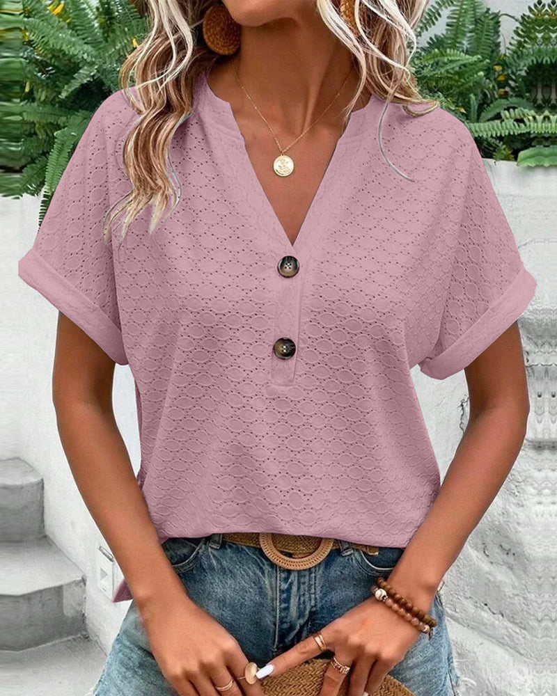 Laura | Button-Detail Eyelet Top