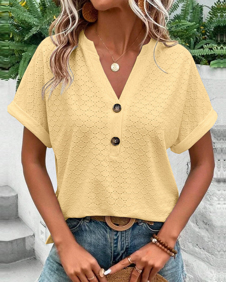 Laura | Button-Detail Eyelet Top