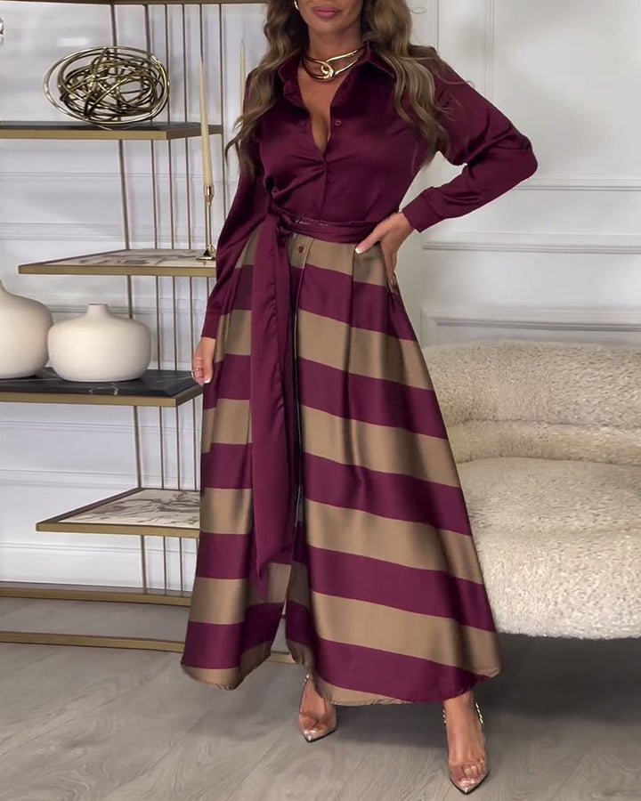 Rochie | Elegant Striped Maxi Dress