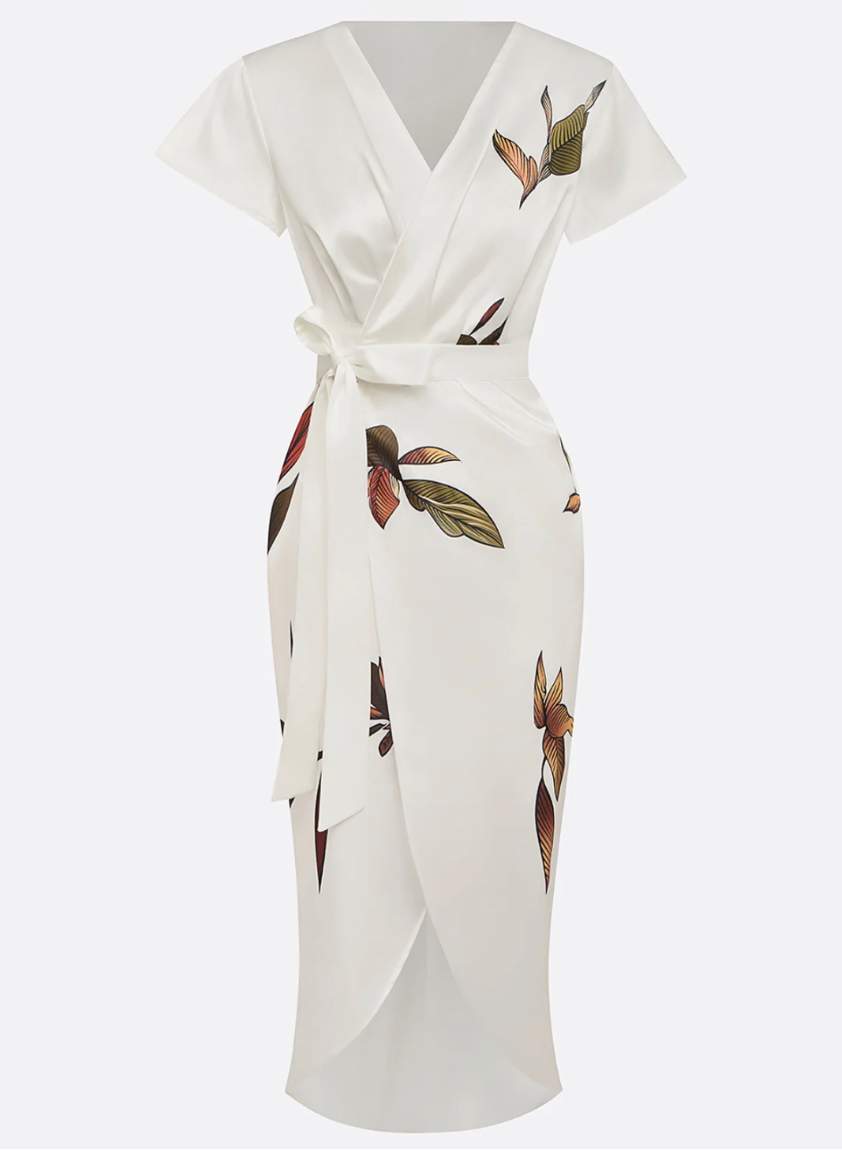Annabeth™ | Elegant Leaf-Print Midi Dress