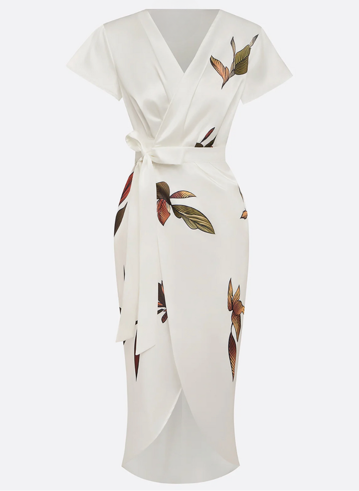Annabeth™ | Elegant Leaf-Print Midi Dress