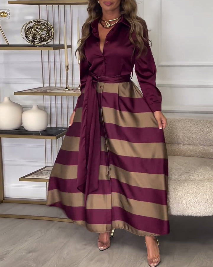 Rochie | Elegant Striped Maxi Dress