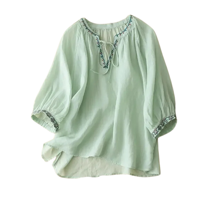 Cassey | Embroidered Seven-Sleeve Top