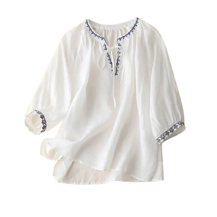 Cassey | Embroidered Seven-Sleeve Top